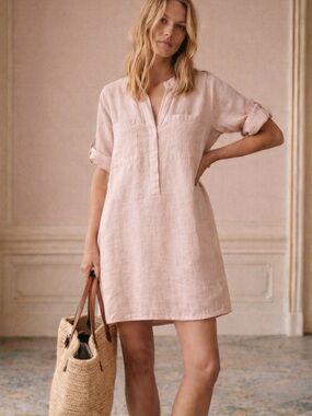 Pistache 100% Italian Linen Made in Italy Blush Pink Shirt / Shift Dress L/XL
